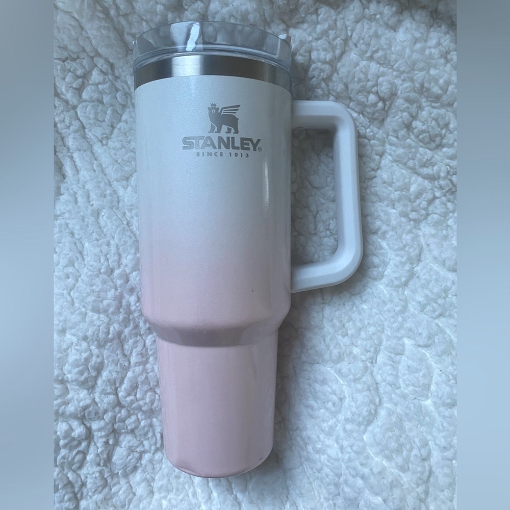 Pink and White Ombré Stanley 40oz tumbler WITH glass straws